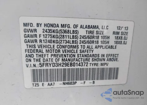 2014 Acura Mdx from USA, damaged, VIN 5FRYD3H29EB014372